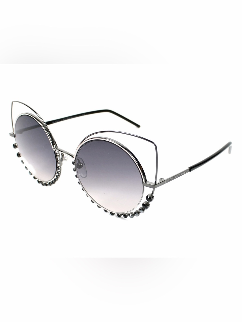 Marc Jacobs | Silver Round Sunglasses w/ Gradient Gray Lenses Black Gems | NWOT - Picture 3 of 9